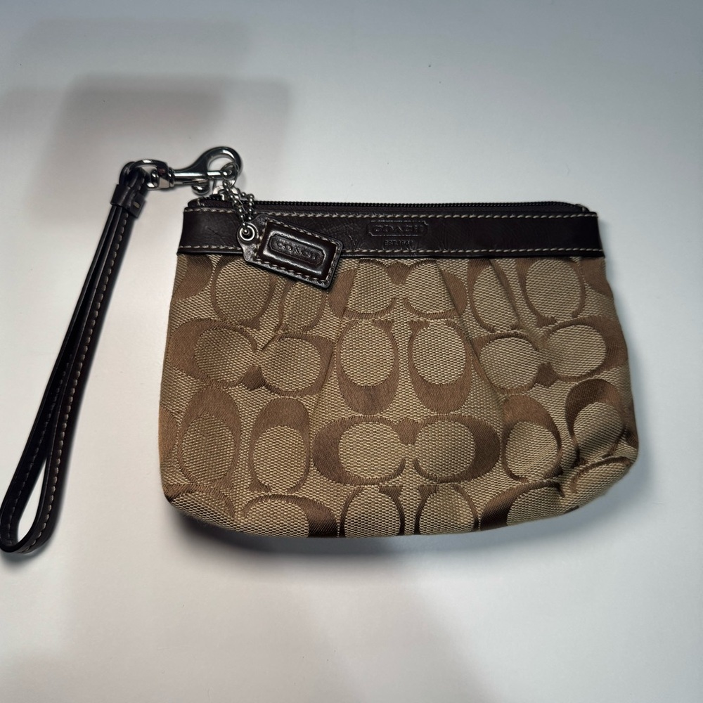 Coach Tan and Brown Signature Wristlet